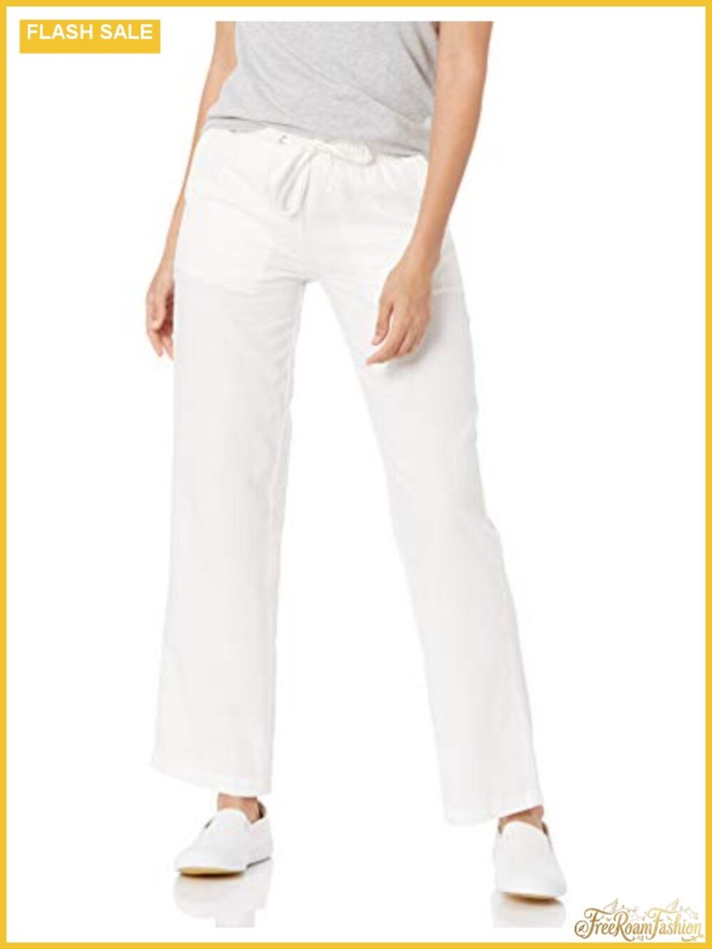 Women's Linen Blend Wide Leg Pants Drawstring Relaxed Fit Casual